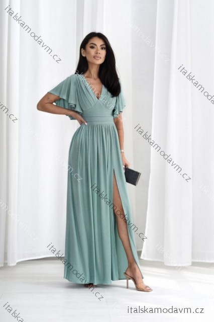 Šaty dlouhé elegantní krátký rukáv dámské nadrozměr (36-48) POLSKÁ MÓDA PMLMC25CELINE3 zelená olivová 46