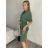 Šaty košilové s páskem 3/4 dlouhý rukáv dámské MILANO (XS/S/M ONE SIZE) ITALSKÁ MÓDA IMD25102/DUR S/M zelená khaki