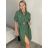 Šaty košilové s páskem 3/4 dlouhý rukáv dámské MILANO (XS/S/M ONE SIZE) ITALSKÁ MÓDA IMD25102/DUR S/M zelená khaki