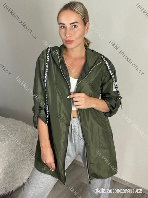 Bunda s kapucí dámské nadrozměr (40/42/44 ONE SIZE) ITALSKÁ MÓDA IM425BARI/DR 40/42 zelená khaki
