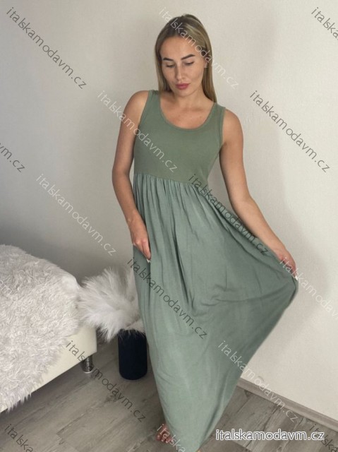 Šaty  letní bez rukávu dámské Bella (S/M/L ONE SIZE) ITALSKÁ MÓDA IMSM25BELLA/DUR khaki SM