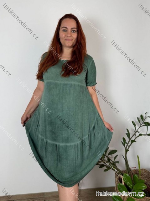 Šaty oválne letné voľnočasové oversize krátky rukáv dámske (XL/2XL/3XL ONE SIZE) TALIANSKA MÓDA IM422510/DUR smaragdová