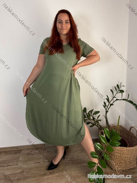 Šaty oversize letní krátký rukáv dámské nadrozměr (52/54/56 ONE SIZE) ITALSKÁ MÓDA IM425173/DU 52/54 zelená khaki