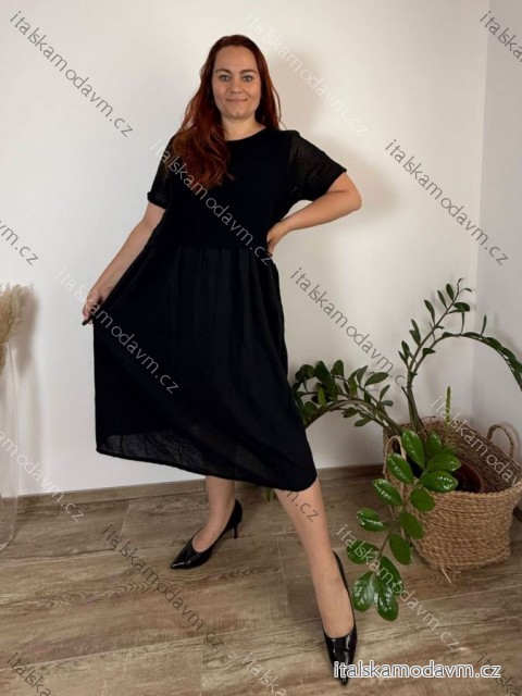 Šaty se svetrem krátký rukáv dámské nadrozměr BETTY (52/54/56 ONE SIZE) ITALSKÁ MÓDA IMSM25010/DU 54/56 Černá