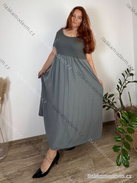 Šaty dlouhé volnočasové letní dámské nadrozměr (44/46/48 ONE SIZE) ITALSKÁ MÓDA IM425MARIA-V/DUR tm. šedá 46/48