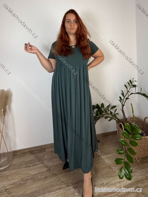 Šaty dlhé voľnočasové letné dámske nadrozmer (44/46/48 ONE SIZE) TALIANSKA MÓDA IM425MARIA-V/DUR tm. zelená 46/48