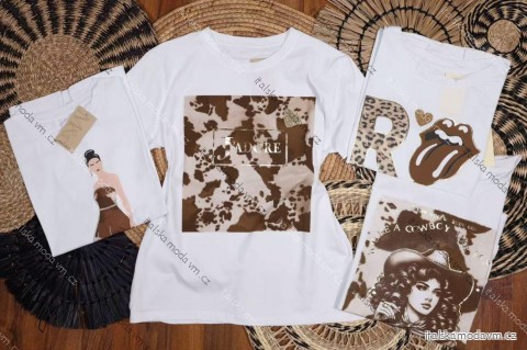 Tričko crowprint krátký rukáv dámské (S/M/L ONE SIZE) ITALSKÁ MÓDA IMM25M299B