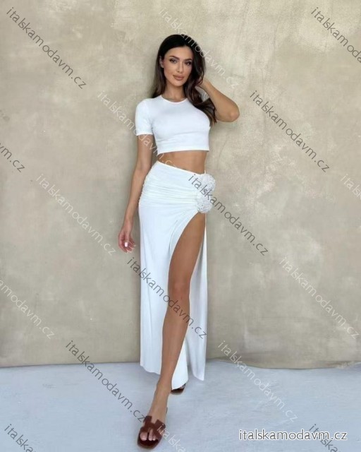 Souprava elegantní tričko krátký rukáv a sukně dlouhá dámské (XS/S/M ONE SIZE) ITALSKÁ MÓDA IMM25M0320