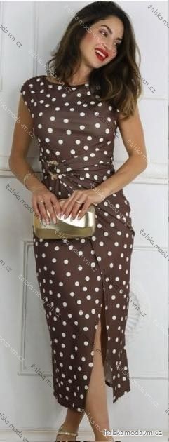 Šaty dlouhé letní puntík a cowprint bez rukávu dámské (XS/S/M ONE SIZE) ITALSKÁ MÓDA IMM25M41106