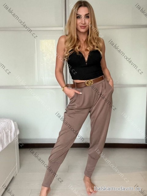 Nohavice s opaskom dámske (S/M/L ONE SIZE) TALIANSKA MÓDA IM425101/DU -   hnedá
 -   S/M/L