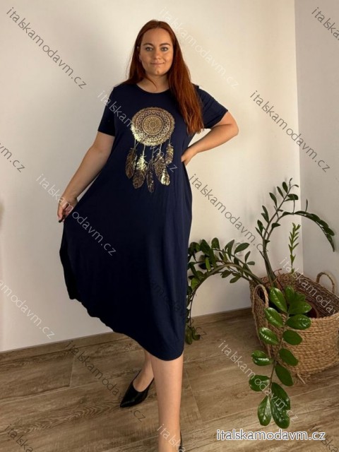 Šaty maxi dlouhé oversize volnočasové krátký rukáv dámské viskoza nadrozměr Lapač Snů (2XL/3XL ONE SIZE) ITALSKÁ MÓDA IMD22450