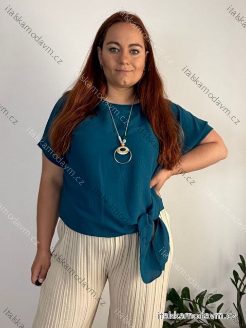 Tunika s príveskom krátky rukáv dámska nadrozmer Pegy (4850/52 ONE SIZE) TALIANSKA MÓDA IM425031/DUR tm. petrolejová 48/50