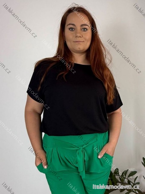 Tunika letní krátký rukáv dámská nadrozměr SARA (52/54/56 ONE SIZE) ITALSKÁ MÓDA IM425291/DU 48/50Černá