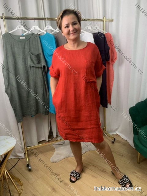 Šaty ľanové 3/4 dlhý rukáv dámske nadrozmer (42/44/46 ONE SIZE) TALIANSKA MÓDA IMWEC25038