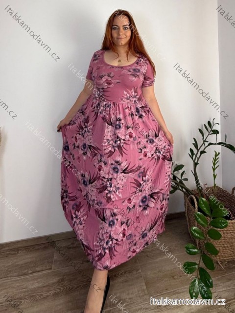 Šaty dlhé letné krátky rukáv dámske nadrozmer MARIA (50/52/54 ONE SIZE) TALIANSKA MÓDA IM425252