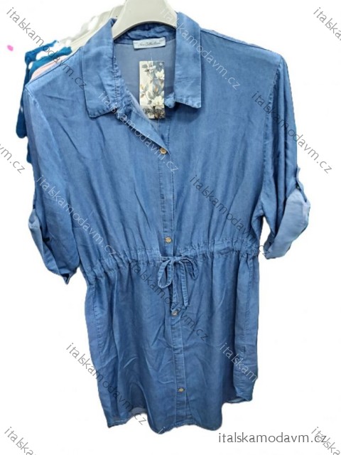 Šaty krátke riflové sťahovacie 3/4 dlhý rukáv dámske (S/M/L ONE SIZE) TALIANSKA MÓDA IMSM25062