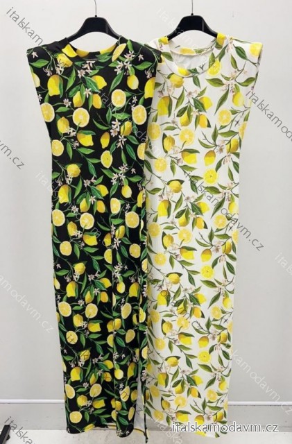 Šaty dlouhé elegantní letní citronky lemon a puntík bez rukávu dámské (XS/S/M ONE SIZE) ITALSKÁ MÓDA IMM25M33444