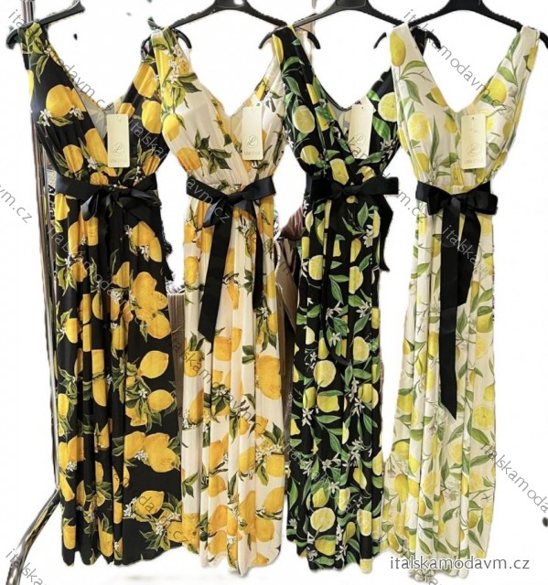 Šaty dlhé icecool lemon citrónky na ramienka s opaskom dámske (XS/S/M ONE SIZE) TALIANSKA MÓDA IMM25M2132A