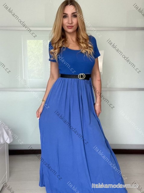 Šaty dlouhé letní žebrované krátký rukáv dámské Maria-M (XS/S/M/L ONE SIZE) ITALSKÁ MÓDA IMSM25128/DUR -   modrá královská -   S/M/L