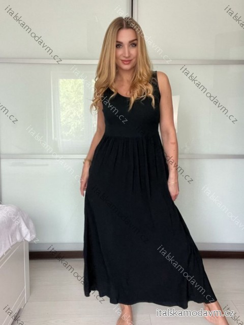 Šaty dlouhé letní na ramínka dámské (S/M ONE SIZE) ITALSKÁ MÓDA IM725ESTATE/DU -   Černá -   S/M