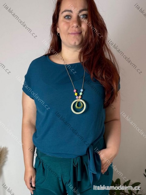Tunika s príveskom krátky rukáv dámska Pegy (L/XL/2XL ONE SIZE) TALIANSKA MÓDA IMD23316/DU modrá petrolejová