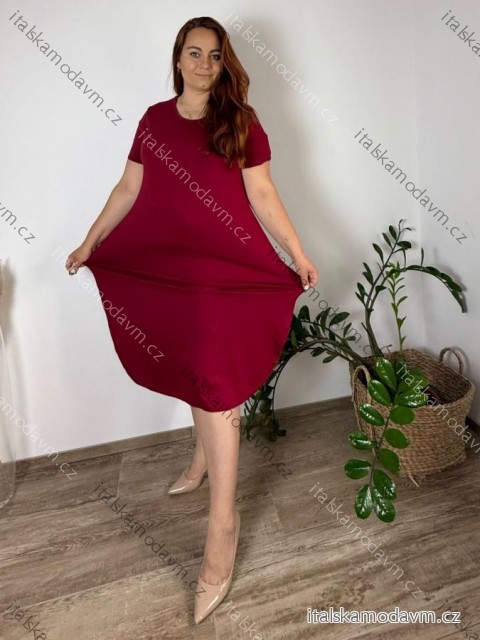 Šaty oversize letní krátký rukáv dámské nadrozměr MODENA (52/54/56 ONE SIZE) ITALSKÁ MÓDA IM425173/DU vínová 52/54