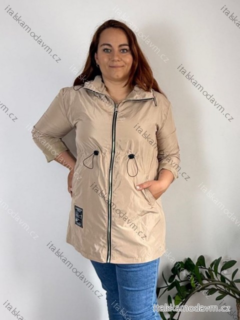 Bunda slabá s kapucňou 3/4 dlhý rukáv dámska nadrozmer HOPE (46/48/50 ONE SIZE) TALIANSKA MÓDA IMC24413/DR béžová 48/50