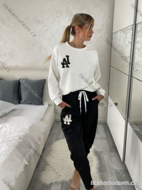 Souprava tepláková mikina dlouhý rukáv a tepláky dlouhé dámské (S/M/L ONE SIZE) ITALSKÁ MÓDA IMD25037/DR -   Černá -   S/M/L