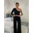 Súprava letná elegantný top a nohavice dámska (S/M/L ONE SIZE) TALIANSKA MÓDA IMD24091/DR -   čierna
 -   S/M/L
