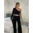 Súprava letná elegantný top a nohavice dámska (S/M/L ONE SIZE) TALIANSKA MÓDA IMD24091/DR -   čierna
 -   S/M/L