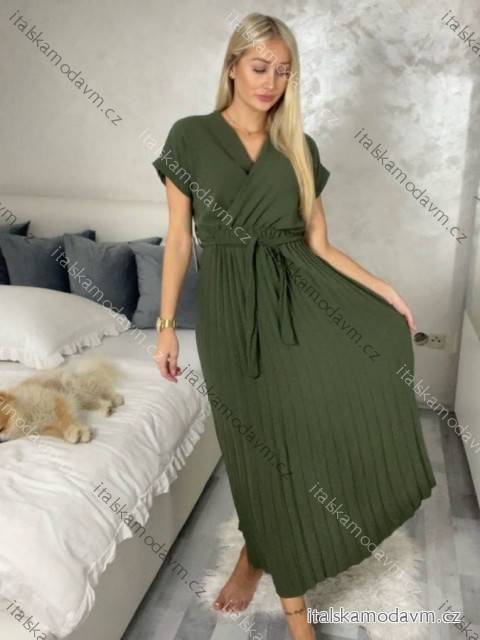 Šaty dlhé krátky rukáv dámske plisované Sona (S/M ONE SIZE) TALIANSKA MóDA IMC24258/DU Khaki S/M/L