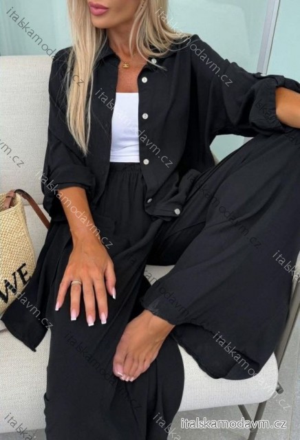 Souprava elegantní košile dlouhý rukáv a kalhoty dlouhé dámské (S/M/L ONE SIZE) ITALSKÁ MÓDA IMWGB25954