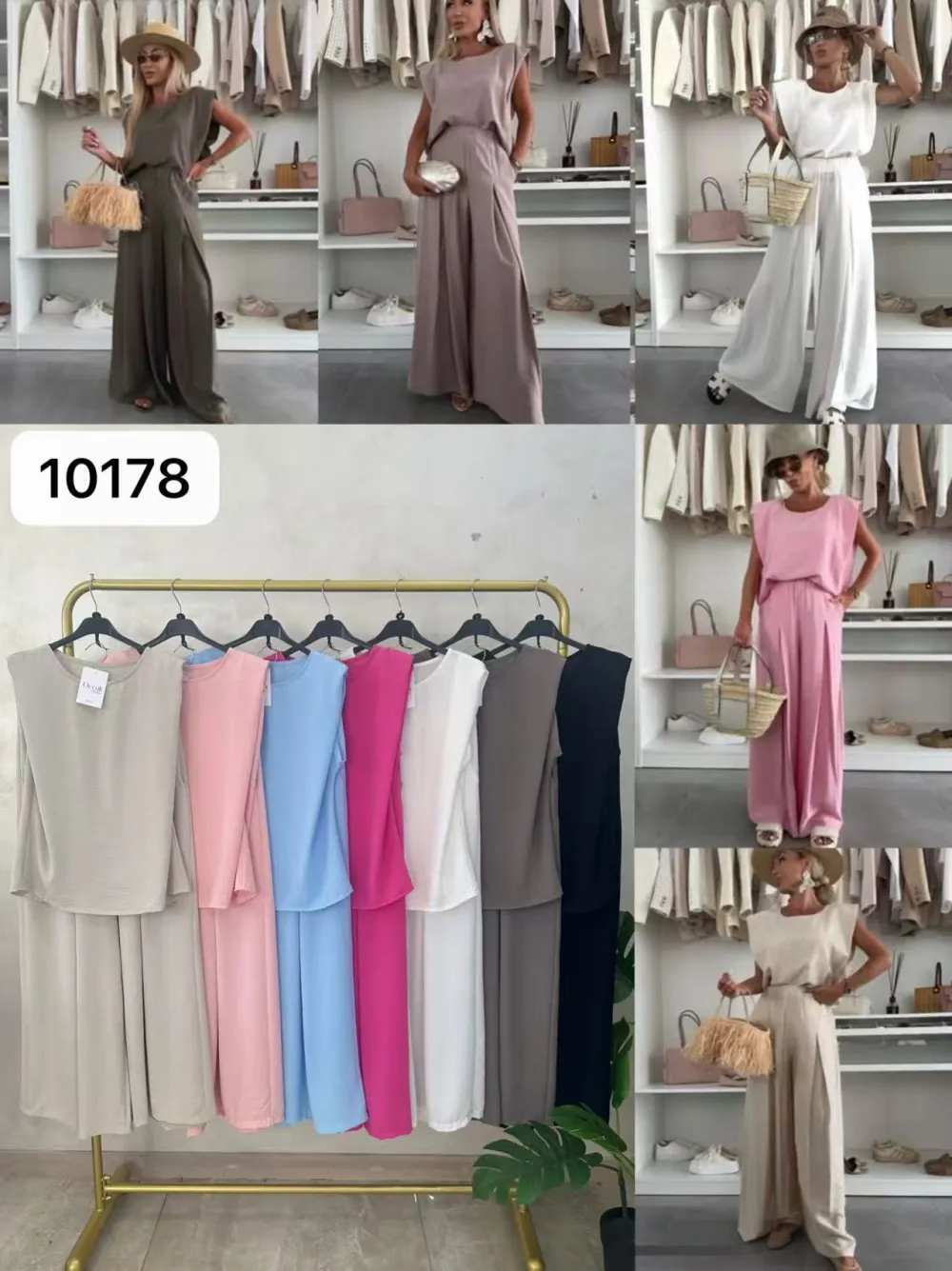 Souprava elegantní tričko bez rukávu a kalhoty dlouhé dámské (S/M/L ONE SIZE) ITALSKÁ MÓDA IMPOC2510178