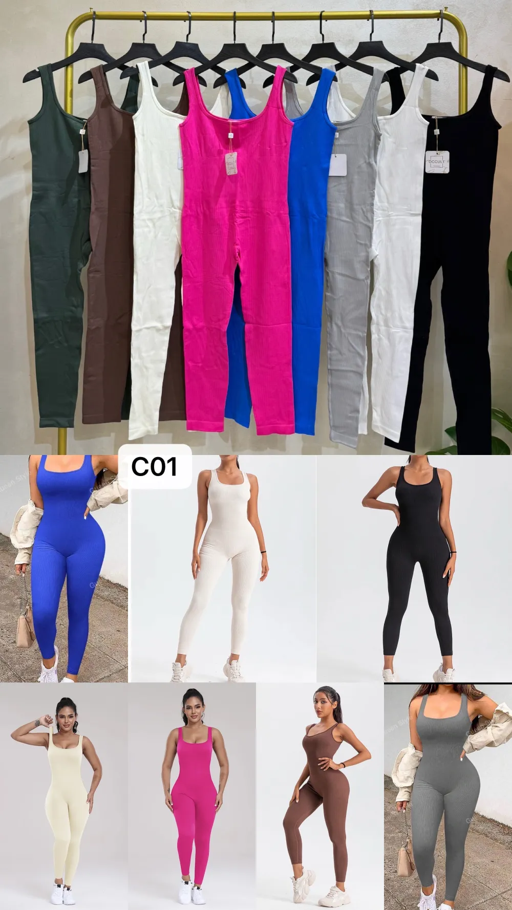 Overal dlouhý sportovní na ramínka dámský (S/M/L ONE SIZE) ITALSKÁ MÓDA IMPOC25C01