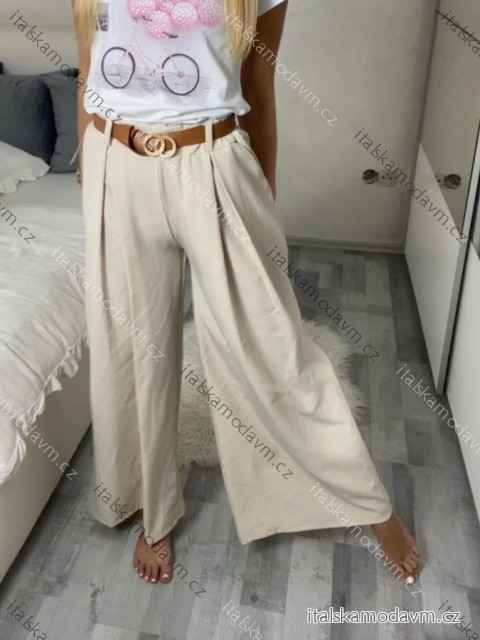 Kalhoty elegantní dlouhé s páskem dámská TERNI (S/M/L ONE SIZE) ITALSKÁ MÓDA IMC25248/DU S/M/L béžová