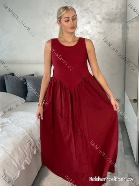 Šaty letné bez rukávu dámske PAGE (S/M/L ONE SIZE) TALIANSKA MÓDA IM725020/DU S/M/L vínová