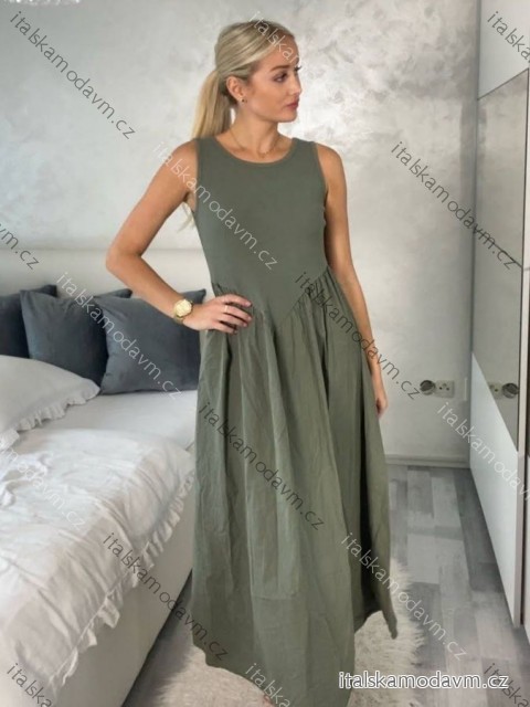Šaty letní bez rukávu dámské  PAGE (S/M/L ONE SIZE) ITALSKÁ MÓDA IM725020/DU S/M/L zelená khaki