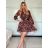 Šaty elegantní leopard dlouhý rukáv dámské Adél (S/M ONE SIZE) ITALSKÁ MÓDA IMWY216554/DR S/M tmavě hnědá