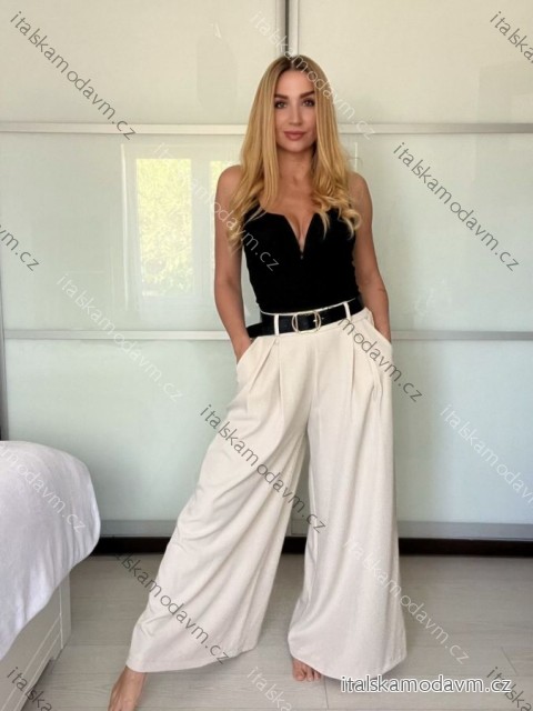 Kalhoty elegantní s páskem dámské (S/M/L ONE SIZE) ITALSKá MóDA IMSM25DEVONE/DU -   béžová -   S/M/L