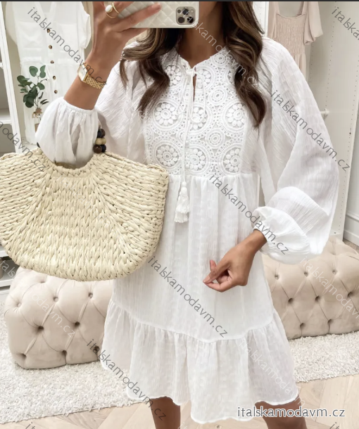 Šaty elegantní krajkové dlouhý rukáv dámské (S/M/L ONE SIZE) ITALSKÁ MÓDA IMPOC236345