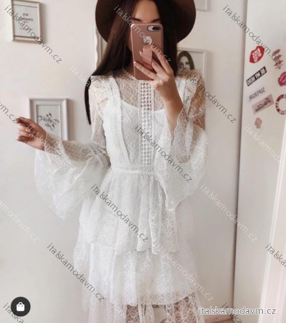 Šaty elegantní krajkové dlouhý rukáv dámské (S/M/L ONE SIZE) ITALSKÁ MÓDA IMPOC236110