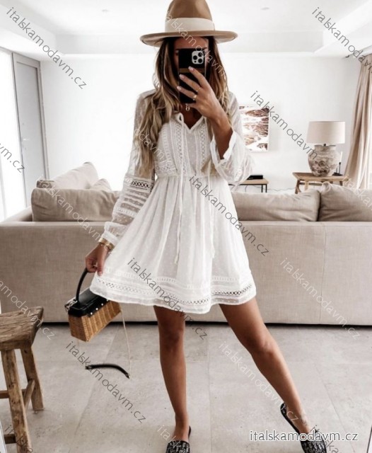 Šaty elegantní krajkové dlouhý rukáv dámské (S/M/L ONE SIZE) ITALSKÁ MÓDA IMPOC236215