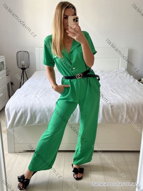 Overal dlhý elegantný krátky rukáv dámsky (S/M ONE SIZE) TALIANSKA MÓDA IMWD24386/DU -   zelená
 -   S / M