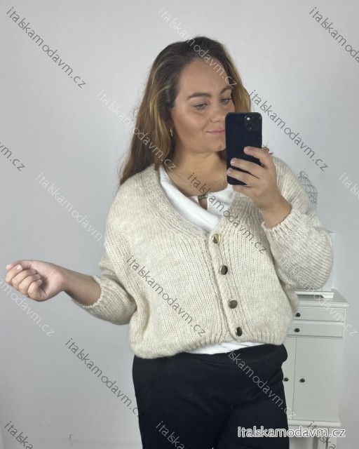 Sveter pletený oversize na gombíky dlhý rukáv dámsky nadorzměr Alessandra  (3XL/4XL/5XL ONE SIZE) TALIANSKA MÓDA IMWC233944
