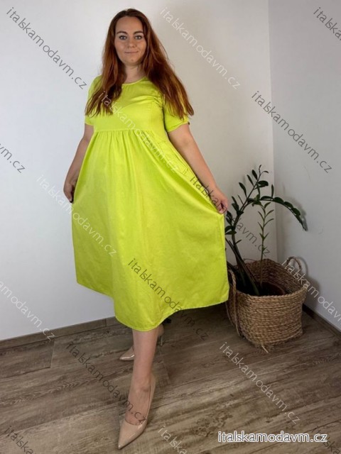 Šaty krátký rukáv dámské nadrozměr JULIE (48/50/52 ONE SIZE) ITALSKÁ MÓDA IMSM25JULIE/DU 48/50/52 zelená limetková
