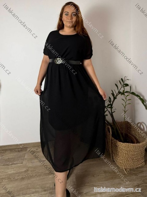 Šaty elegantní šifonové krátký rukáv dámské nadrozměr (44/46/48 ONE SIZE) ITALSKá MóDA IM425035/DUR