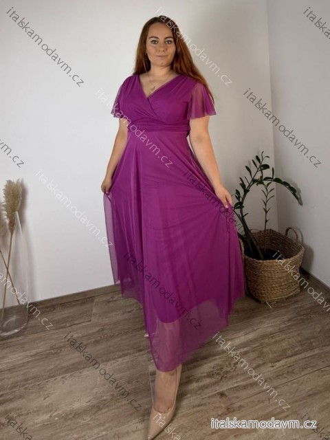 Šaty dlhé spoločenské krátky rukáv dámske nadrozmer Veronika (46/48/50/52 one size) TALIANSKA MÓDA IMPSH243589V/DR