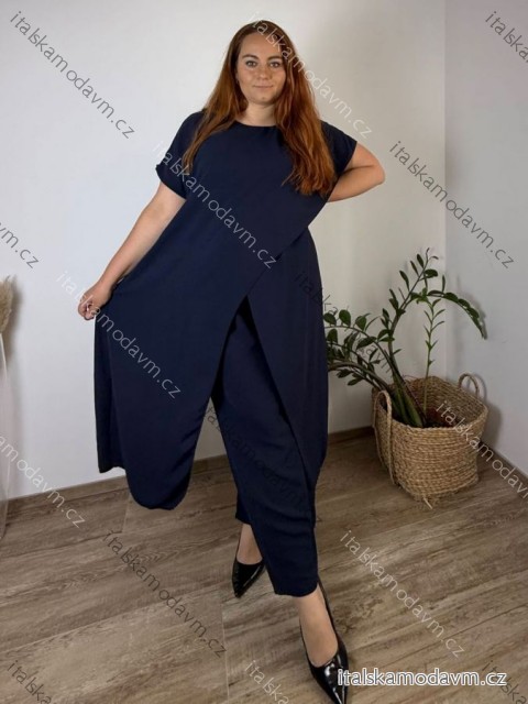 Komplet elegantní krátký rukáv dámské nadrozměr JASMINA (50/52/54 ONE SIZE) ITALSKÁ MÓDA IM425311/DUR 50/52/54 tmavě modrá