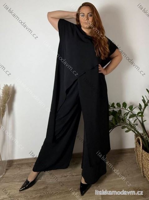 Komplet elegantní krátký rukáv dámské nadrozměr JASMINA (50/52/54 ONE SIZE) ITALSKÁ MÓDA IM425311/DUR 50/52/54 Černá