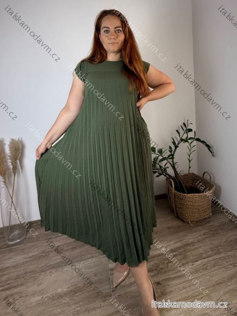 Šaty maxi dlhé letné krátky rukáv dámske nadrozmer BRIGITA (44/46/48 ONE SIZE) TALIANSKA MÓDA IMD25133/DR 44/46/48 zelená khaki